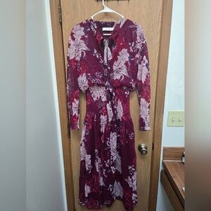bishop + young Burgundy Floral Long Sleeve Dress